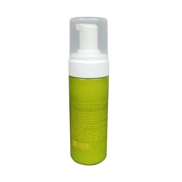 Green FOAMING REMEDY LEAVE-IN CONDITIONER bottle with a pump dispenser on a white background.
